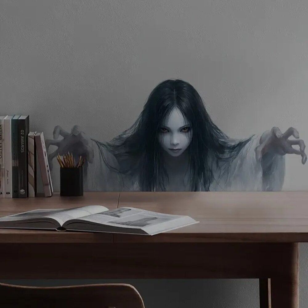 Halloween Horror Female Wall Sticker - Spooky Self-Adhesive Peel & Stick Decal